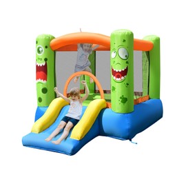 DORTALA Inflatable Bounce House, Monster Theme Bouncy Castle with Slide, Basketball Rim, Stakes, Indoor Outdoor Jumping House for Kids, Gift for Boys Girls (Without Blower)