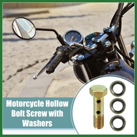 Motoforti Universal M8x1.25 32mm Length Motorcycle 6 Hold Hollow Bolt Screws with Washers Set Brake Hollow Screws Metric Thread Bronze Tone - Pack of 8 Long-lasting