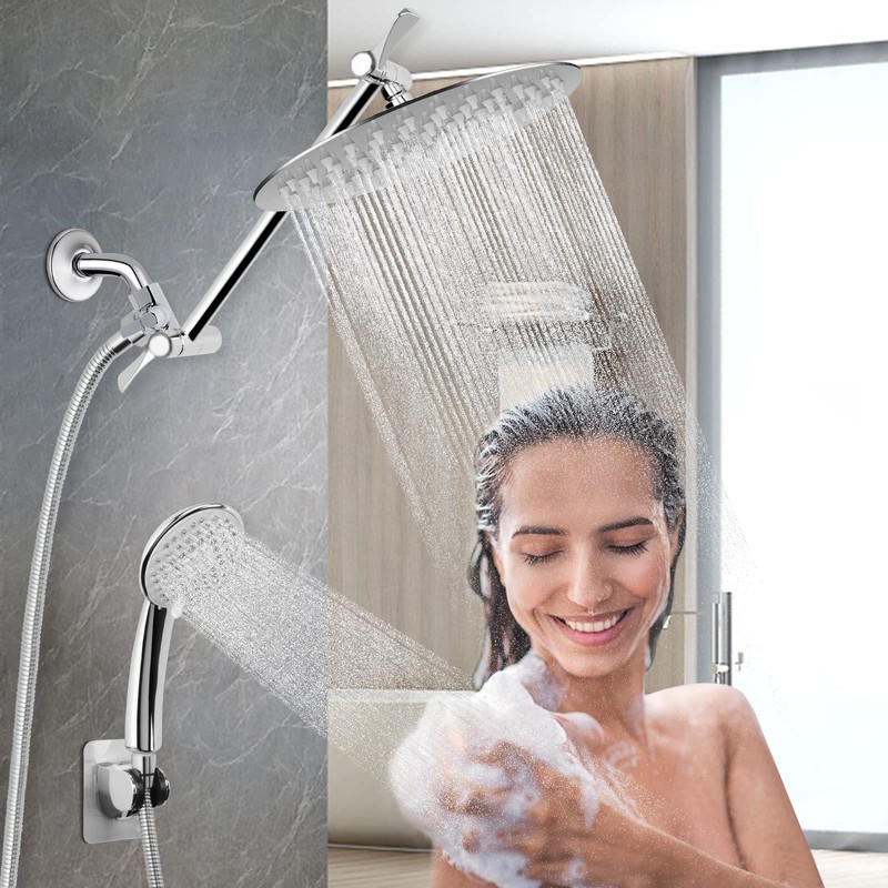 NearMoon Solid Brass G1/2" Shower Arm, 3-Way Diverter Valve for