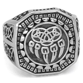 Fantasy Forge Jewelry Viking Bear Claw Ring Mens Silver Stainless Steel Nordic Celtic Knot Signet Band Sizes 9-13 (10)