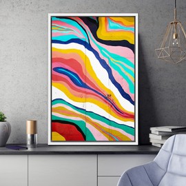 SIGNWIN Framed Canvas Print Wall Art Geometric Rainbow Gradient Collage Graffiti & Street Art Pop Culture Digital Art Modern Art Decorative Urban for Living Room, Bedroom, Office - 16"x24" White