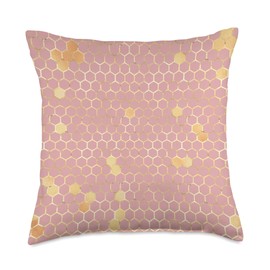 Cute Blush Pink Hexagonal Geometric Honey Bee Honeycomb Throw Pillow