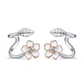 POPLYKE Leaf Sunflower Ear Climber Crawler Cuff Wraps Earrings 925 Sterling Silver Flower Jewellery Gifts for Women, Sterling Silver, Created Cubic Zirconia