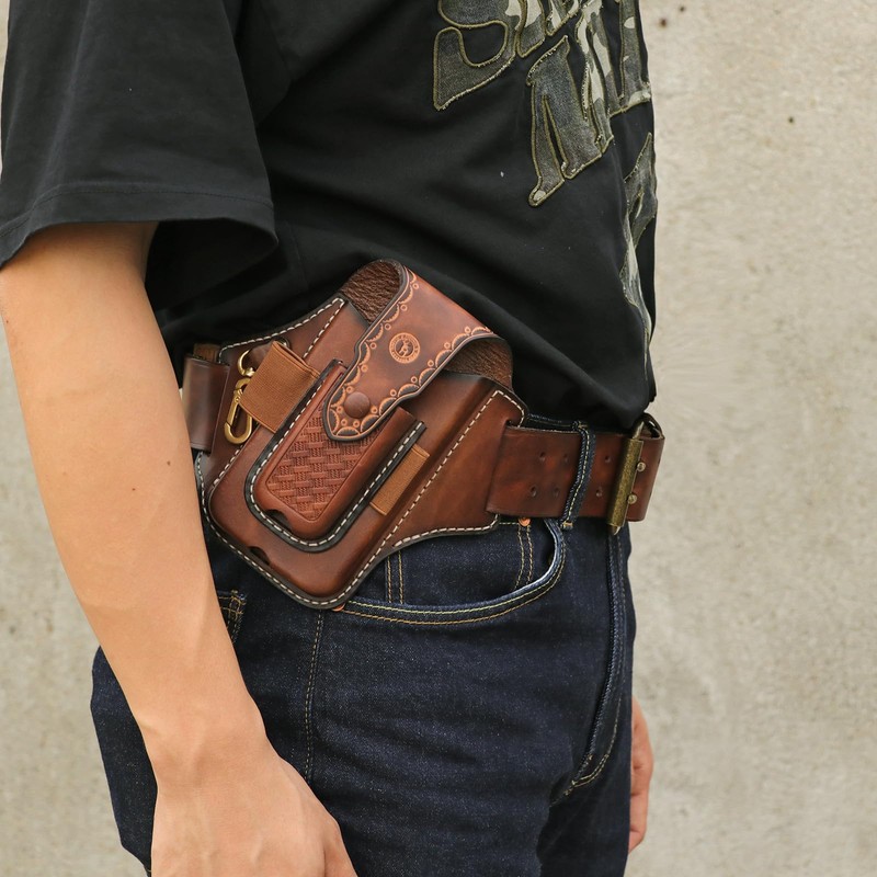 Tourbon Multi-Tool Leather Belt EDC Pocket Organizer Phone Pouch for