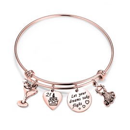 bobauna Birthday Gift for Sweet 16 18th 21st 30th Rose Gold Stainless Steel Expandable Wire Bangle Bracelet (21st Bracelet RG)