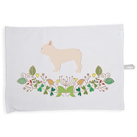 Hippowarehouse Frenchie floral dog Tea Towel Eco Printed Dish Cloth Kitchen accessory 50cmx70cm 100% Cotton