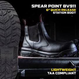 Belleville Spear Point BV911 CT Quick-Release Station Composite Toe Boots for Men - 6” Slip-On Leather with Oil- and Slip-Resistant Rubber Outsole, Black - 11 R