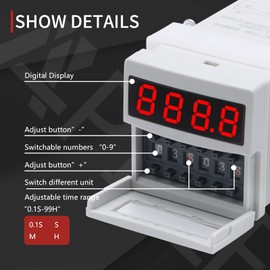 APIELE 110V AC Timer Relay Digital Display 0.1S-99H Delay Time Relay 8 Pin with Base Socket DIN Rail Mount YJ48S-S