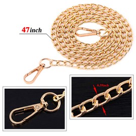 Swpeet 3Pcs Gold Luxury Fashion 47 Inche Replacement Flat Chain Strap with Buckles Set, Perfect for DIY Metal Shoulder Cross Body Bag Hand Bag Purse Replacement