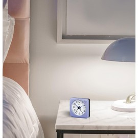 Bulova Violet Travel Alarm Clock B1876 | Compact Design with Lighted Dial & Silent Sweep | Quartz Movement | Battery Operated | Ascending Beep Alarm for Home or Travel