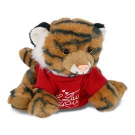 DolliBu I Love You Super Soft Squat Tiger Plush- Cute Stuffed Squat Tiger Animal with Red Shirt for Valentine, Anniversary, Romantic Date, Boyfriend, or Girlfriend Gift - 8 inches
