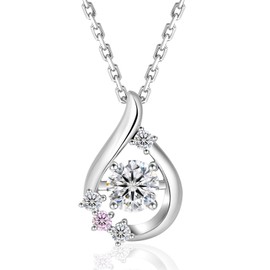 KRKC & CO Moissanite Women's Necklace, Teardrops, 925 Silver, Moissanite Pendant Necklace, Drops, Hypoallergenic, 0.3/0.5 ct White Gold Plated, Adjustable Length, Teardrop, Cute, Present, Sterling