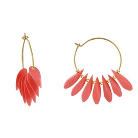 LES POULETTES BIJOUX - Steel Hoop Earrings Wooden Petals, bois