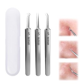 Doyime Square Stopper Tweezers, Set of 3, Precision, Tip Width 0.004 inches (0.1 mm), Pore Removal, Nose Care, Portable, Stainless Steel, For More Precision Work, Women's, Storage Case Included, Silver