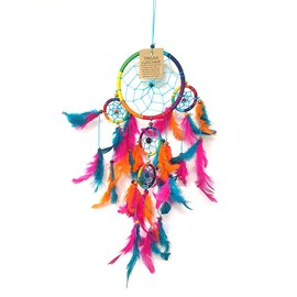 VIE Naturals Dream Catcher with Beads, 11cm, 4 Smaller Rings, Rainbow