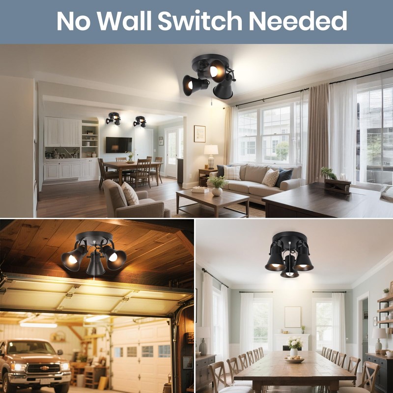 KEESFU Adjustable 3-Light Track Lighting with Pull Chain Switch, Modern