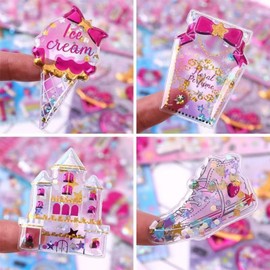 Kids Puffy Stickers for Girls, 120 PCS 3D Reward Stickers with Shaking Sequins,Party Favors with Cute Sparkly Gem for Birthday Gift