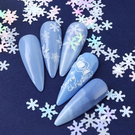 6 Girds Snowflake Nail Art Glitter Sequins, Christmas Laser White Blue Snowflake Nail Sequins 3D Holographic White Snowflake Glitter Flakes Powder Winter Nail Art Decorations Accessories for Women
