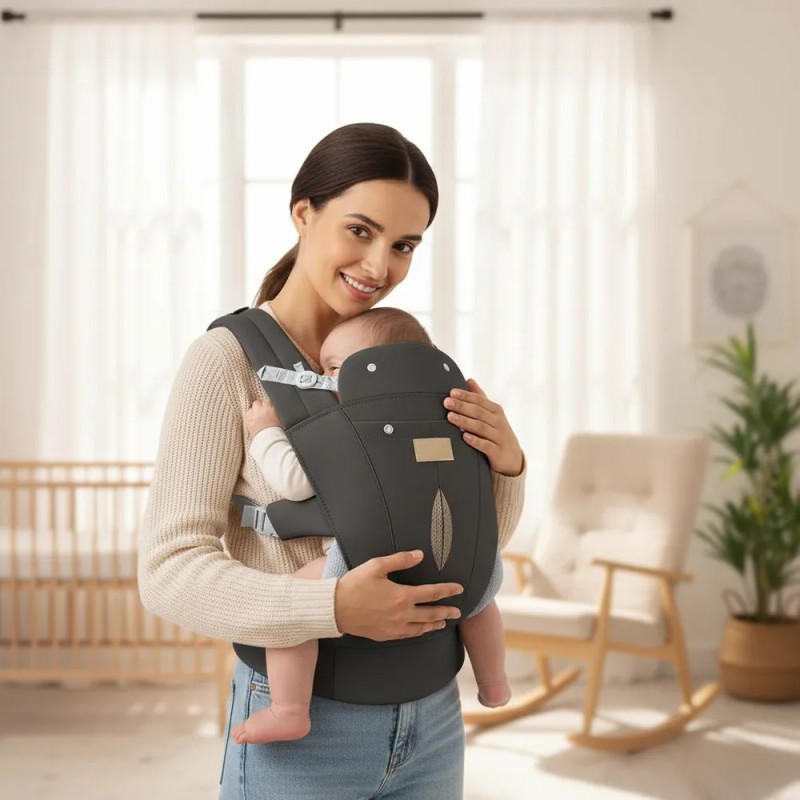 Cangurera Para Bebé Portabebé Ergonómica Multifuncional Nube Gris