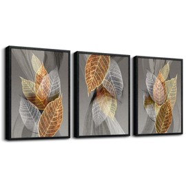 Black Framed Canvas Wall Art For Living Room Wall Decorations For Kitchen Large Size Wall Decor Abstract Leaves Painting Inspirational Pictures Artwork Bathroom Home Decor of 3 Piece Framed Art Prints