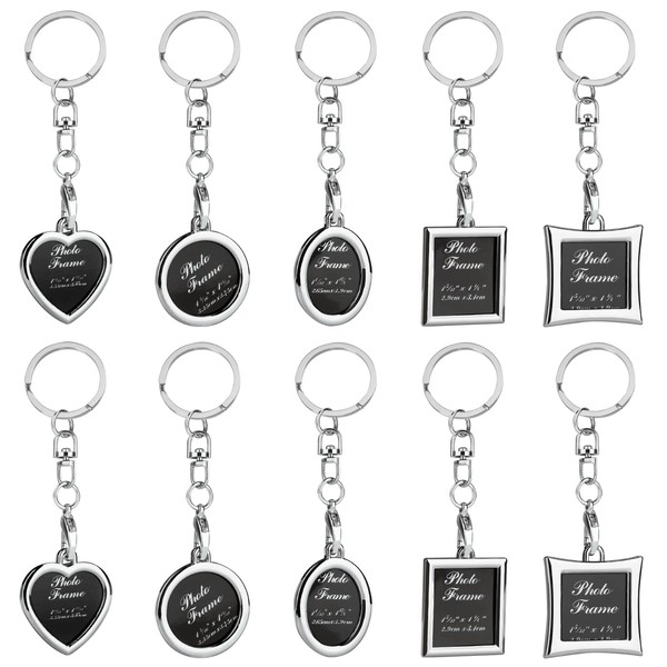 MengH-SHOP Photo Frame Keychain Blank Picture Frame Key Rings with Protective Film DIY Photos Keyring for Couple and Family, Valentine's Day, Birthday, Graduate, Wedding 10 Pieces (5 Styles)