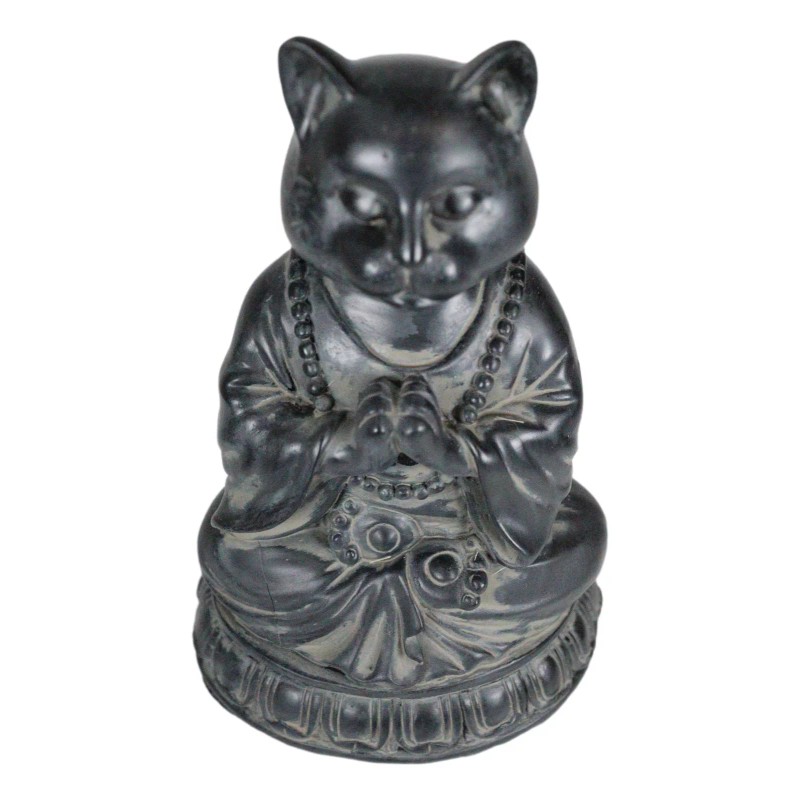 Ancient Meditating Cat on Lotus Levitating Buddha Figurine Zen Statue