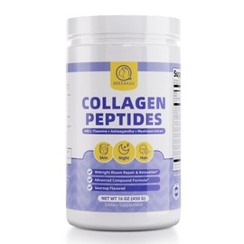 BBEEAAUU Collagen Peptides Powder for Women & Men, Marine Collagen Supplements with Hydrolyzed Type I & V, L-Theanine, Ashwagandha, 6 Mushroom Extract, Supports Night, Skin, Hair, Nail, Joint