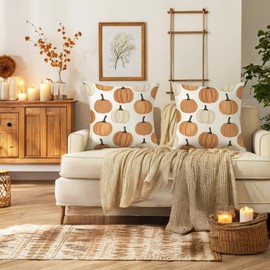 AMZDOTD Fall Pillow Covers 18x18 Inch Set of 2 Autumn Orange Pumpkins Throw Pillow Cover Decorative Pillow Case Couch Cushion Case for Chair Sofa Bedroom Living Room Fall Home Decor