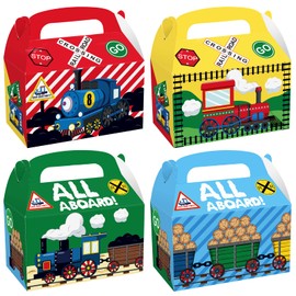 Cieovo 24 Pack Train Party Cardboard Treat Box Train Birthday Party Favor Boxes Transportation Train Party Goody Bags Treat Boxes for Train Theme Birthday Baby Shower Supplies