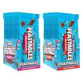 Feastables Combo Pack: Milk Chocolate 2.1oz (60g), 10 count + Milk Crunch 2.1oz (60g), 10 count