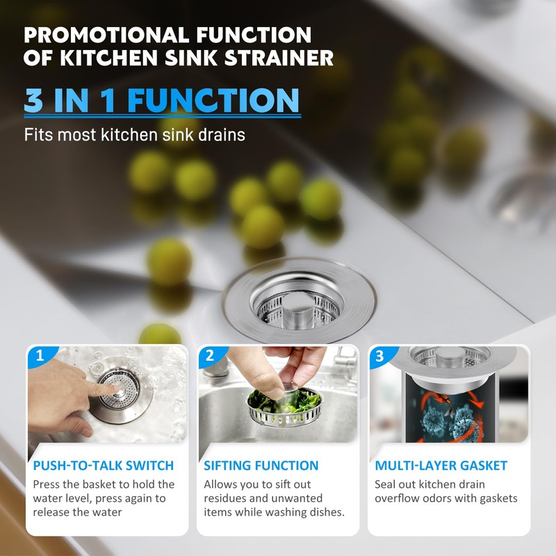 Stainless Steel Sink Plug & Drain Strainer Set - Rustproof,