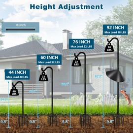 Gtongoko Gtongoko Bird Feeder Pole Squirrel Proof, 92 Inch Shepherds Hook for Outdoor with Squirrel Baffles Adjustable Heavy Duty with 7 Prongs Base for Hanging Plants, Bird Feeders, Black