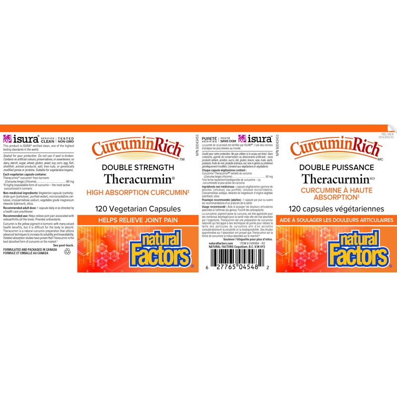 Natural Factors Theracurmin CurcuminRich DOUBLE STRENGTH 60 mg, 120 Vegetarian