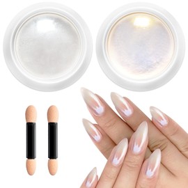 2 Boxes Chrome Nail Powder BISHENGYF - Transparent Aurora Ice Shimmer White Pearl Chrome Nail Powder Glazed Doughnut Chrome Powder Nails Chrome Pigment Powder for Nails DIY Salon