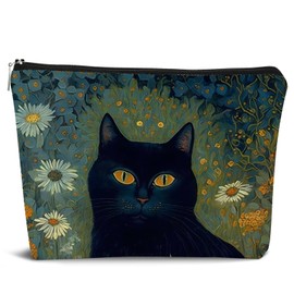 Dejfel Cat Makeup Bag, Floral Black Cat Cosmetic Bags for Women, Black Cat Gifts for Women, Cat Gifts for Women Cat Lovers, Cat Mom Gifts, Cat Lady Gifts, Cat Makeup Pouch