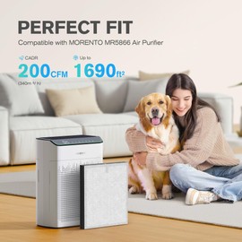 MORENTO Genuine Air Purifier Replacement Filter, True HEPA Filter Compatible with MR5866 for 99.97% Air Pollutants, Odor and Smoke, Enhanced Version, 2 Pack
