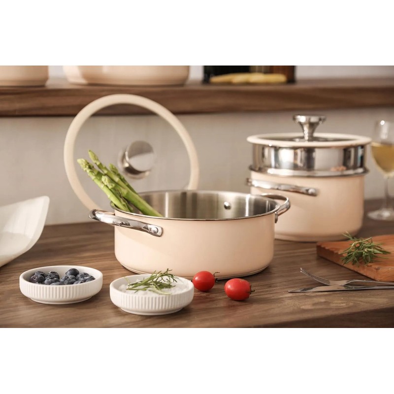 Classic Ceramic coated stainless steel cookware sets. (Beige)