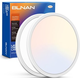BLNAN LED Flush Mount Ceiling Light, 12 Inch 24W 3000K/4000K/5000K Hardwire Light Fixture, Ultra Thin Round White Lamp for Kitchen Porch Bedroom Hallway Stairwell Basement, Non-dimmable 2 Pack