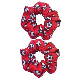ZCYYYS Women Soccer Hair Scrunchie, Football Pattern Hair Ties & Sport Hair Band, Soft Fabric, Elastic Ponytail Holder, 2 Pack (Red)