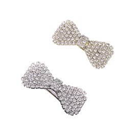 2Pcs Crystal Rhinestone Hair Clips Clear Hair Bows Barrettes Mini Rhinestone Alligator Hair Clips Wedding Hair Accessories for Women Girls (Gold+ Silver)