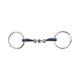 AK Loose Ring Double Jointed Lozenge with Cooper Roller Horse Riding Bits AKRS-2601 (4.5'', Blue-Silver)