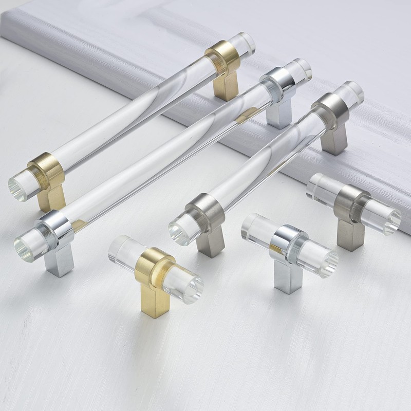 BonKuDoo Crystal Glass Drawer Pulls, 6-3/10 Inch Chrome Cabinet Pulls
