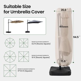 OLILAWN 600D Waterproof Umbrella Cover for 7-12ft Cantilever Umbrellas OL-HT039 OL-HT040, UV Resistant Fade Resistant Outdoor Parasol Cover for Patio, Includes Rod and Storage Bag, Beige