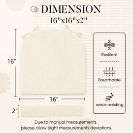 Basic Beyond Chair Cushions for Dining Chairs 4 Pack, Memory Foam Chair Cushion with Ties and Non Slip Backing, 16 x 16 inches Chair Pads for Dining Chairs(Beige)