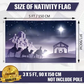 Irenare 2 Pcs Christmas Christian Nativity Scene 3x5 ft Flag Wise Men Baby Jesus Night Stars Flag Outdoor Flag Garden Yard Decorative Flag for Office Workplace Home Business