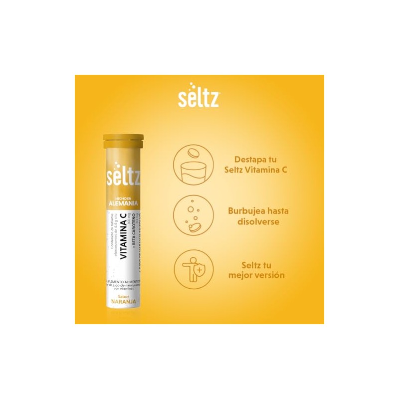 SELTZ Vitamina C + Beta Caroteno, 20 Tabletas Efervescentes Sabor