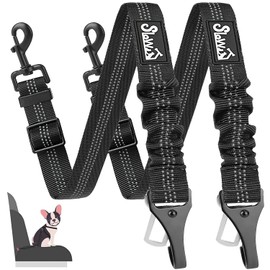 Eyein Pack of 2 Dog Seat Belt for Car, Adjustable Dog Belt for Car with Elastic Shock Absorption, 3-in-1 Reflective Dog Seat Belt for All Dog Breeds and Car Types, 70 cm (Black)