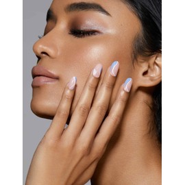 Static Nails Reusable Pop-On Manicure Set, Non-Damaging Glue-On Nails (Soft Blue Sway Round) - False Nails with Static Nail Glue, Nail Set, Fake Acrylic Press On Nails