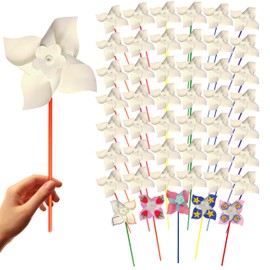 4E's Novelty 24 Pack DIY Pinwheels Craft for Kids, Bulk Summer Pinwheel Craft Kit, Color Your Own Paper Windmill for Pinwheels for Kids July 4 Party, Bulk Pinwheel for Spring Art and Creativity