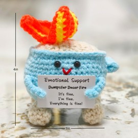 Levvohd Emotional Support Dumpster Decor Fire, Funny Handmade Crochet Dumpster Knitting Doll, Cute Desk Accessories for Women Office (Blue)